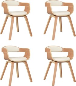 vidaXL Scaune de bucătărie 4 buc. crem lemn curbat și piele ecologică