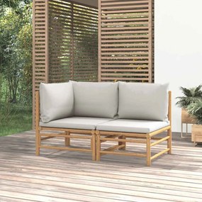 vidaXL Set mobilier de grădină cu perne gri deschis, 2 piese, bambus