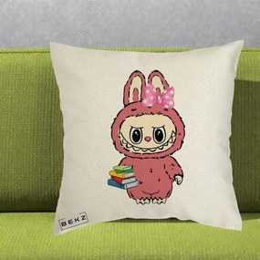 Perna Personalizata Labubu Roz cu Funda si Carti, 40x40 cm, Ecru, Husa Detasabila, Perna Inclusa, BEKZ®
