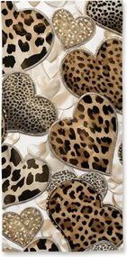 Prosop de plaja cu uscare rapida LEOPARD HEARTS maro-alb 70 x 140 cm, 100% microfibra