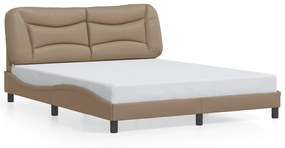 3213945 vidaXL Cadru pat cu lumini LED, cappuccino, 160x200 cm piele ecologică