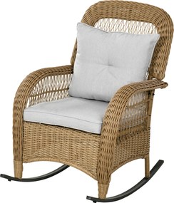 Outsunny fotoliu-balansoar în stil boho, PE-rattan, fotoliu-balansoar din rattan, huse perne lavabile, Natural + Gri deschis | Aosom Romania