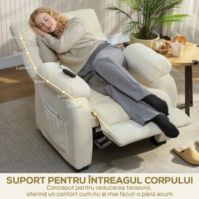 HOMCOM Fotoliu Relax Electric Reclinabil 150° cu Suport pentru Picioare, Șezut Spațios, Fotoliu Silențios, Port USB, Funcție Memory, Telecomandă, din Catifea, pentru Living, Alb | Aosom Romania