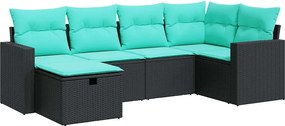 vidaXL Set mobilier de grădină cu perne, 6 piese, negru, poliratan