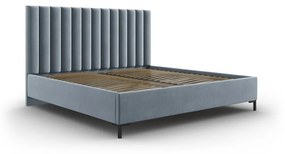 Pat matrimonial albastru deschis tapițat cu spațiu de depozitare și somieră 160x200 cm Casey – Mazzini Beds