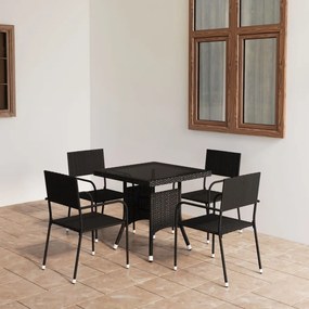 Set mobilier de gradina, 5 piese, negru, poliratan Negru, Lungime masa 80 cm, 4
