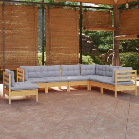 3096718 vidaXL Set mobilier grădină cu perne gri, 7 piese, lemn masiv de pin