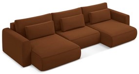 Colțar teracotă extensibil/cu spațiu de depozitare cu tapițerie din catifea (în formă de "U") Kapua – Makamii