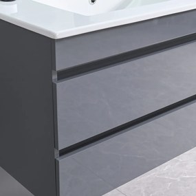Mobilier de baie Cube, chiuvetă ceramică 80 cm, oglindă cu 2 sertare, 60x80 cm, gri antracit