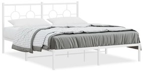 376277 vidaXL Cadru de pat metalic cu tăblie, alb, 150x200 cm