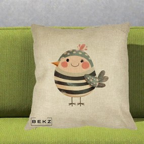 Perna Decorativa Pui Kawaii Teal cu Flori, 40x40 cm, Crem, Husa Detasabila, Perna Inclusa, BEKZ®