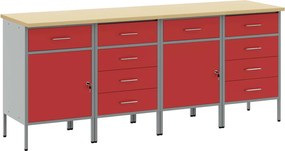 vidaXL Dulap de lucru cu sertar 4 pcs Roșu și gri 200 x 55 x 85 cm