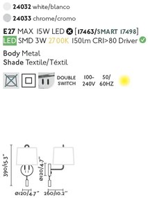 Aplica perete cu reader LED moderna design elegant MONTREAL alba