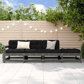 825536 vidaXL Set mobilier relaxare de grădină, 4 piese, gri, lemn masiv pin