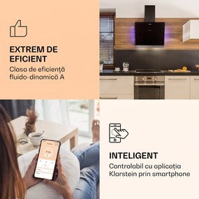 Klarstein Aurora 60 Smart, Hotă, 585 m³/h, 60 cm, hotă de coș de fum, lumină de fundal, clasa de eficiență energetică A++