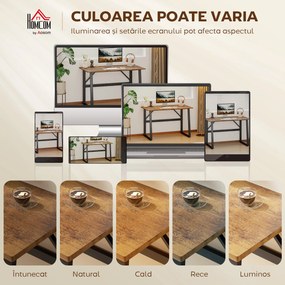 HOMCOM Birou pentru Computer, 120x60x76 cm Birou Lungu cu Colțuri Rotunjite și Structură din Oțel, Masă PC Industrială, pentru Casă, Studiu, Dormitor, Birou, Maro Rustic | Aosom Romania
