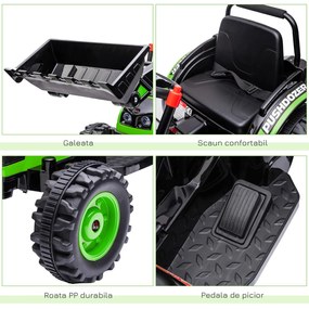 HOMCOM Buldozer Jucarie pentru Copii 3-5 Ani cu Baterie 6V, cu Sunete si Lumini, Viteza 1.5-2.5 km/h, 132x62x65 cm, Verde | Aosom Romania