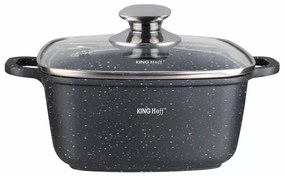 Oală pătrată cu capac 28x28 cm, 6.5L – Kinghoff KH 1605, neagră, strat marmură, perfectă pentru preparate voluminoase