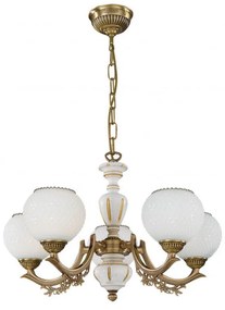 Candelabru cu 5 brate clasic design italian din alama, sticla si lemn 8655 RA-L. 8655/5