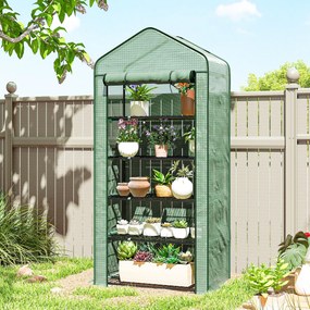 Outsunny Seră Mini pe 5 Niveluri cu Husă Ranforsată, Seră Portabilă cu Ușă Rulabilă și Rafturi de Sârmă, 193x90x49 cm, Verde | Aosom Romania