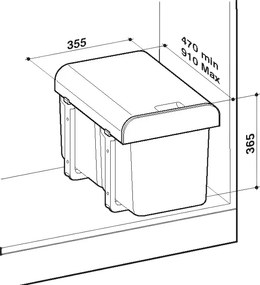 Cos gunoi incorporabil Ekko Jazz 40 Ecomax, cu extragere totala, colectare selectiva, gri antracit, 2 x 15 l Polipropilena, L:355 mm; A:470 mm; H:365