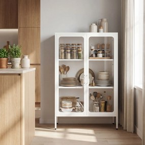 HOMCOM Dulap pentru Documente din Oțel cu 2 Uși din Sticlă Securizată, Dulap de Birou cu Rafturi Reglabile, Dulap Multifuncțional pentru Depozitare, Birou, Cameră de Studii, Casă, 80x40x110 cm, Alb | Aosom Romania