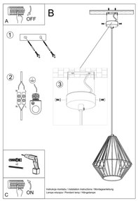 Lustră pe cablu DEMI 1xE27/60W/230V negru/alb