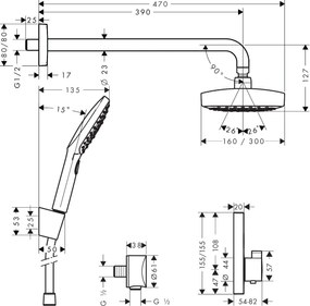 Sistem dus termostatic incastrat Hansgrohe Raindance Select E, 2 jeturi, crom - 27296000