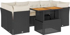 vidaXL Set canapele de grădină cu perne, 7 piese, negru, poliratan