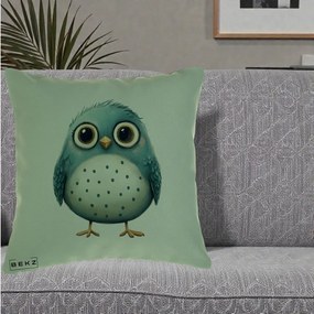 Perna Decorativa Pasare Teal cu Buline Teal, 40x40 cm, Verde, Husa Detasabila, Perna Inclusa, BEKZ®