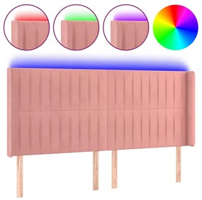 vidaXL Tăblie de pat cu LED, roz, 203x16x118/128 cm, catifea