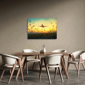 Tablou pe sticlă cu avionul ridicându-se spre zbor (70x50 cm)