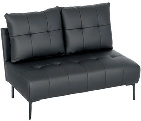 HOMCOM Divan cu Două Locuri Compact din Piele Sintetică, Divan Modern Capitonat cu Nasturi cu Îmbunătățire Spumoasă și Picioare din Lemn, Canapea Fără Brațe pentru Sufragerie și Birou, 115x73x83 cm, Negru | Aosom Romania