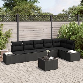 vidaXL Set de canapele pentru grădină cu pernă 7 pcs Negru Rattan poli