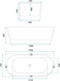 Cada din acril freestanding CAPRI 160cm