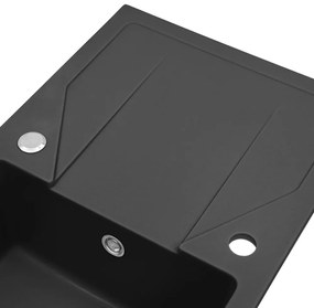 Chiuvetă Gori pătrată cu o singură lavoar și scurgător din granit, neagră