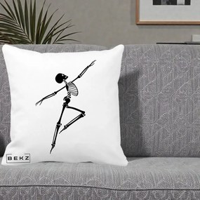 Perna Decorativa Schelet Dansator Silueta Neagra Halloween, 40x40 cm, Alba Mata, Husa Detasabila, Perna Inclusa, BEKZ®