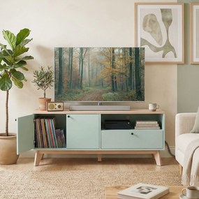 HOMCOM Comodă TV 120 cm, corp TV pentru televizoare până la 91,4 cm cu 2 uși, sertar, compartiment deschis, verde deschis | Aosom Romania