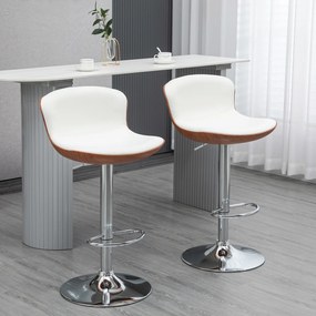 HOMCOM Set de 2 Taburet de Bar Design Contemporan Înălțime scaun reglabilă 64-85 cm rotativ 360° acoperire sintetică Crem Imitație Lemn | Aosom Romania