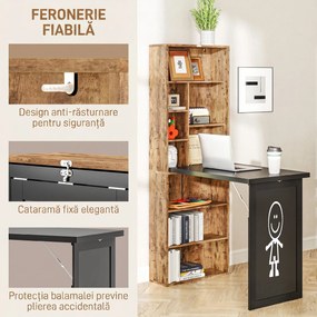 HOMCOM Birou Modern Pliabil cu Bibliotecă și Tablă, din Lemn și Metal, 98x51x153 cm, Maro Rustic | Aosom Romania