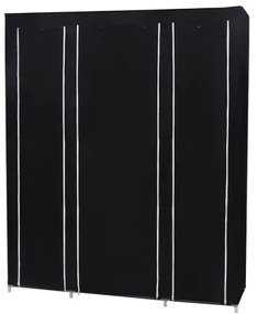 Dulap textil de depozitare MATIS 150x175 cm, negru, cu polițe și bară pentru haine
