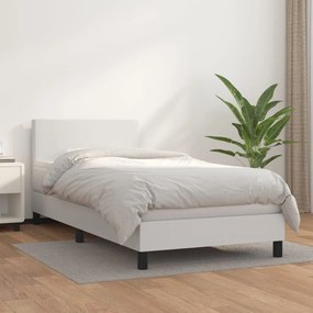 3140988 vidaXL Pat box spring cu saltea, alb, 100x200 cm, piele ecologică