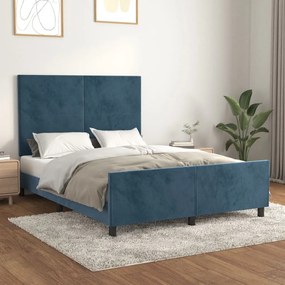 Cadru de pat cu tablie, albastru inchis, 140x190 cm, catifea Albastru inchis, 140 x 190 cm, Design simplu