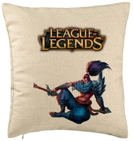 Perna Decorativa cu League of Legends, 40x40 cm, Bej, Husa Detasabila, Burduf