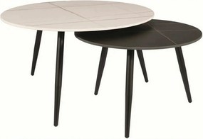 Set 2 masute cafea KORA B, alb cu efect de marmura/negru cu efect de m