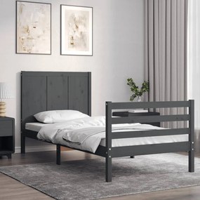 3194493 vidaXL Cadru de pat cu tăblie, gri, 90x200 cm, lemn masiv