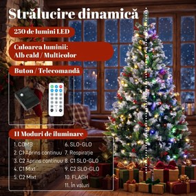HOMCOM Brad de Crăciun Nins 180 cm, 250 LED-uri Bicolore, Telecomandă, 11 Moduri, 840 Ramuri, Conuri, Bobițe Roșii | Aosom Romania