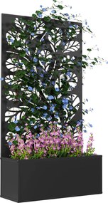 Outsunny Jardinieră cu spalier cu model crenguțe și frunze, cuvă pentru flori, pentru plante cățărătoare, metal 61 x 23 x 113 cm negru | Aosom Romania