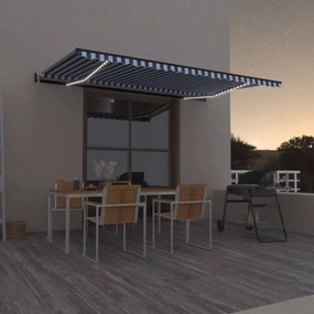 vidaXL Copertină automată cu senzor vânt&amp;LED, albastru/alb 500x300 cm