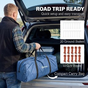 Outsunny Cort de camping tunel pentru 4 persoane impermeabil 3000mm dublu strat anti-condensație înălțime 190cm Albastru închis | Aosom Romania